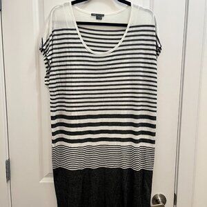 Vince Black and White Striped Midi Dress